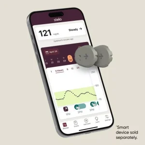 Phone showing Stelo app and device