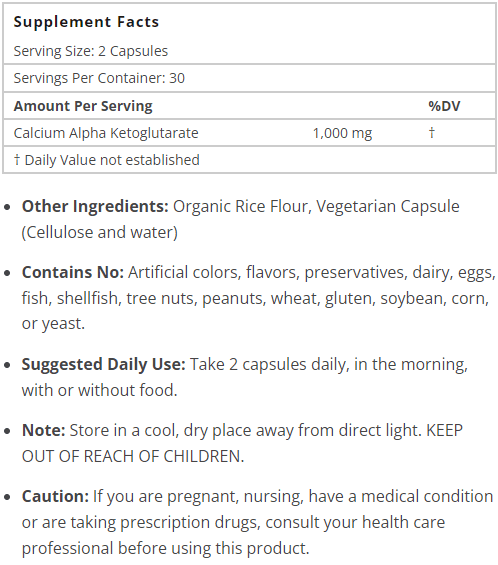 Calcium AKG Longevity 1,000 mg per Serving 60 Capsules