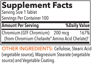 Chromium Chelate 200 mcg 100 Tablets