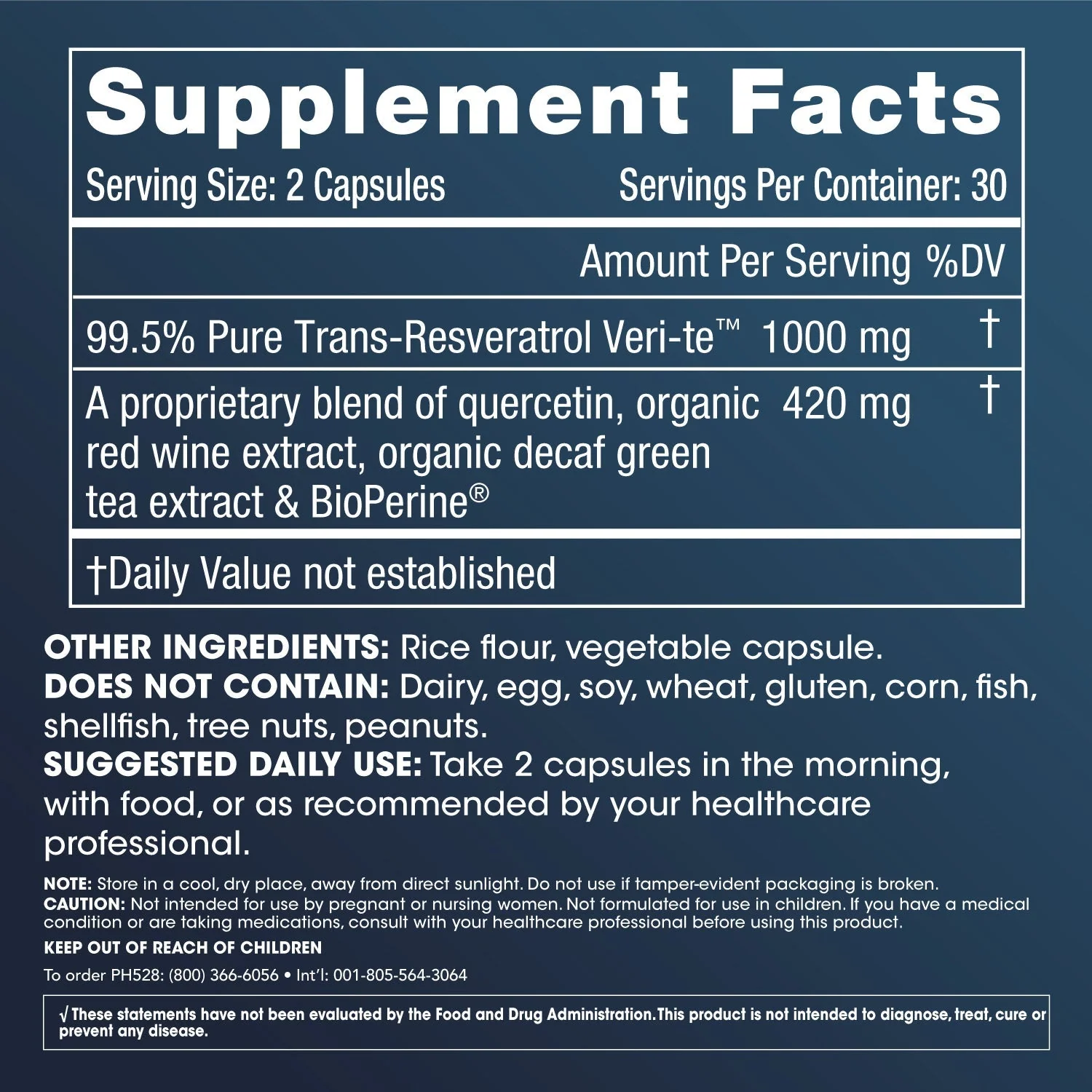 Trans-Resveratrol Plus 1,000 mg per Serving 60 Capsules